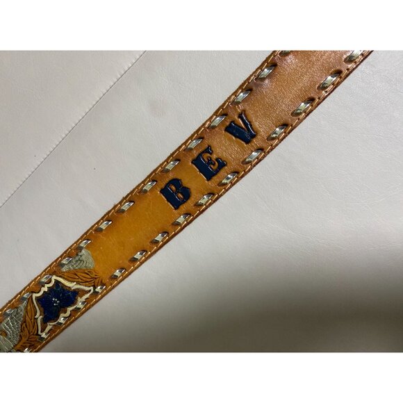 Vintage Leather Belt Cowtown Eagle Brown Tooled Size 29- 30 35\